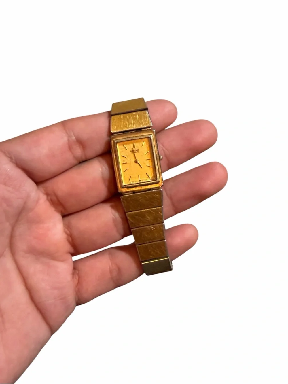 Vintage Seiko Gold-Tone Rectangular Analog Watch